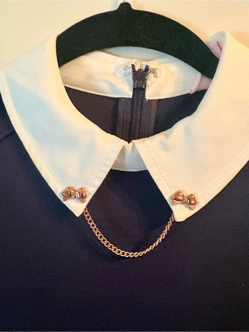 Ted Baker London Navy Long-Sleeve Dress with White Collar and Gold Chain